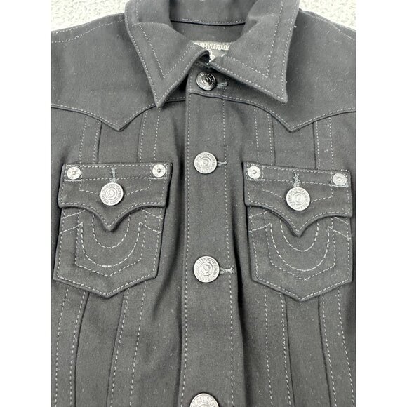 True Religion Womens Black stretch Denim Jacket Size S-M 90s Y2k Gothic Western - Picture 3 of 12